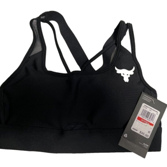 Under armour Project Rock Sports Bra Womens XS Black Bull Training - Picture 1 of 3